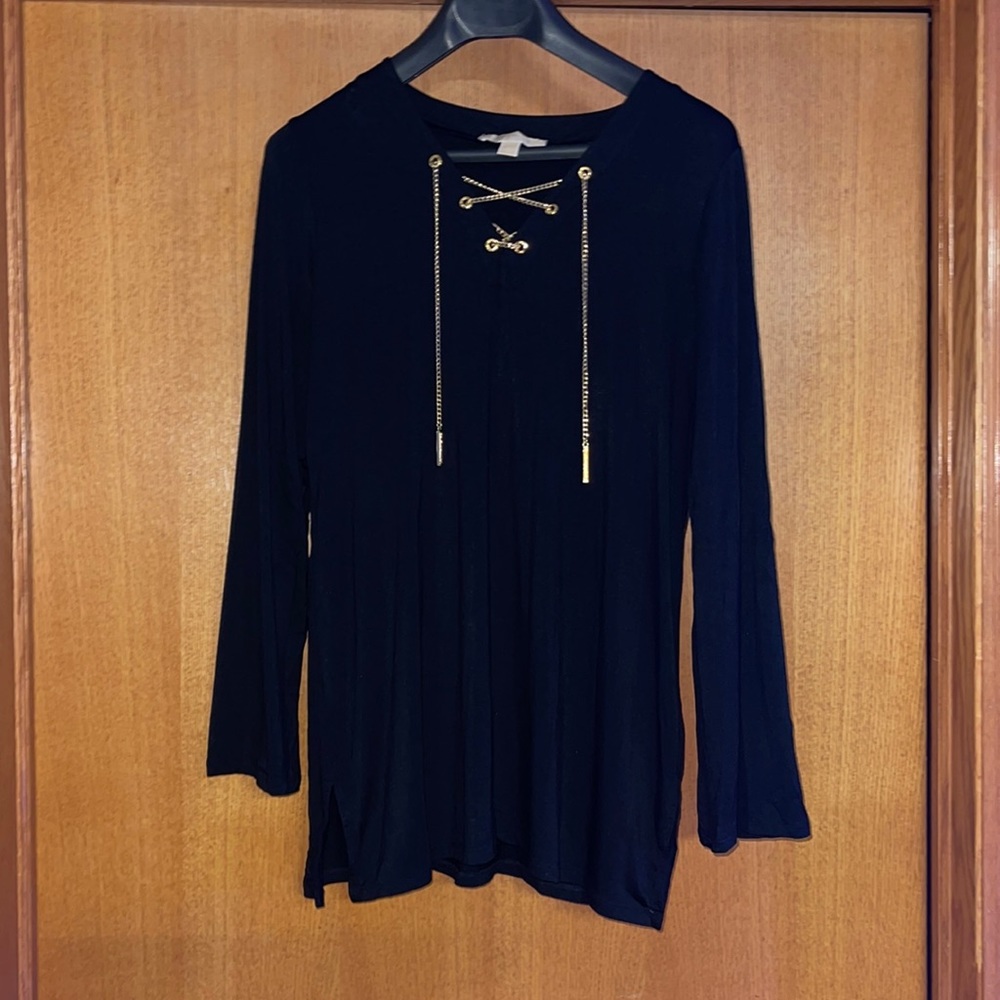 Micheal Kors size large black long sleeve gold chain V neck